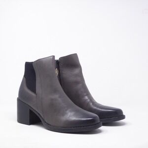 Born Henni Womens Ankle Boots Gray Leather Block Heel Zip Up 10